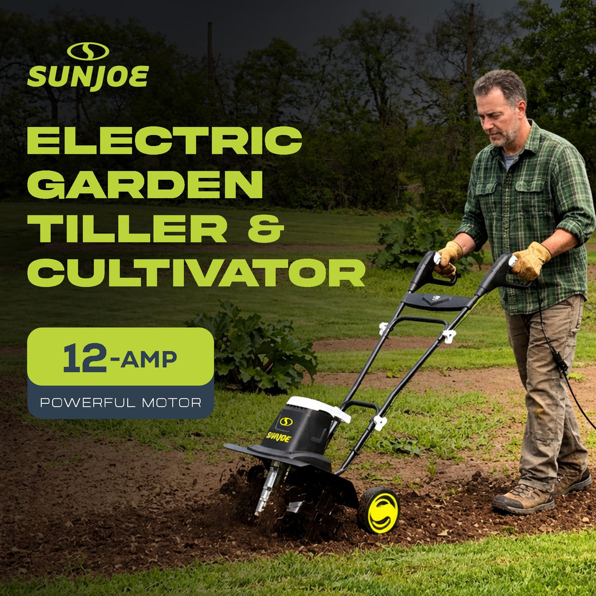 Corded Electric Garden Tiller and Cultivator with Steel Tines TJ603E for Yard Soil Cultivation