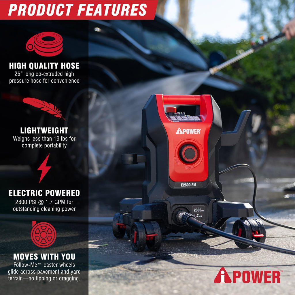 Electric Pressure Washer 2800 Max PSI 1.7 Max GPM Follow Me Portable Power Cleaner for Home Car Patio