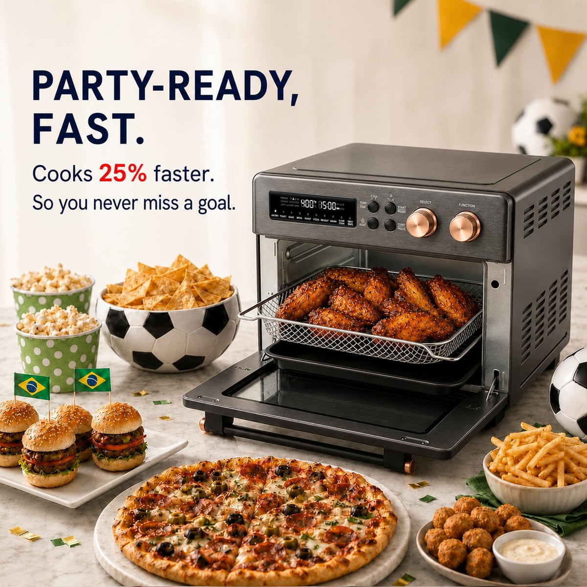 Infrared 26.3 QT Air Fryer Toaster Oven 10 in 1 Combo Convection 6 Slice Toast Enamel Pan Easy Clean Renewed