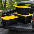 Industrial storage tote with lids for garage 27 gallon 12 pack stackable plastic storage bin
