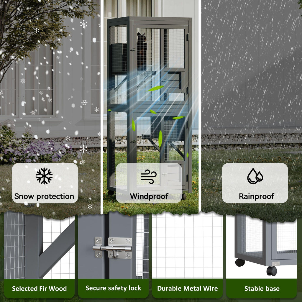 64Inch Outdoor Catio Cat Enclosure Large Cat House Cat Patio Grey for Backyard Garden and Patio