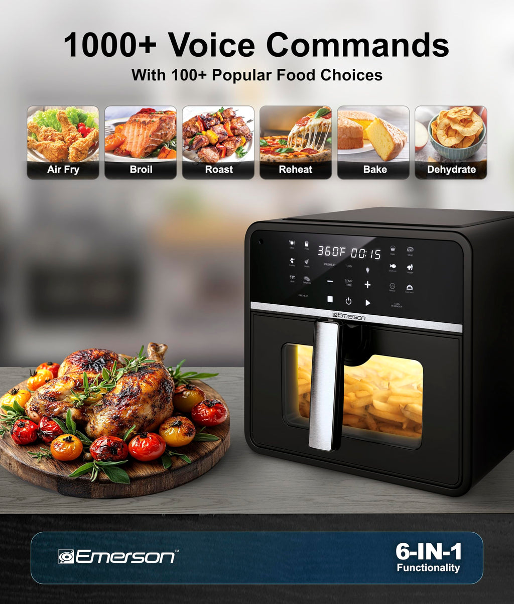 SmartVoice 10QT 6 in 1 Air Fryer 1000 Voice Commands 100 Foods No App No WiFi No Setup Nonstick Basket 1700W