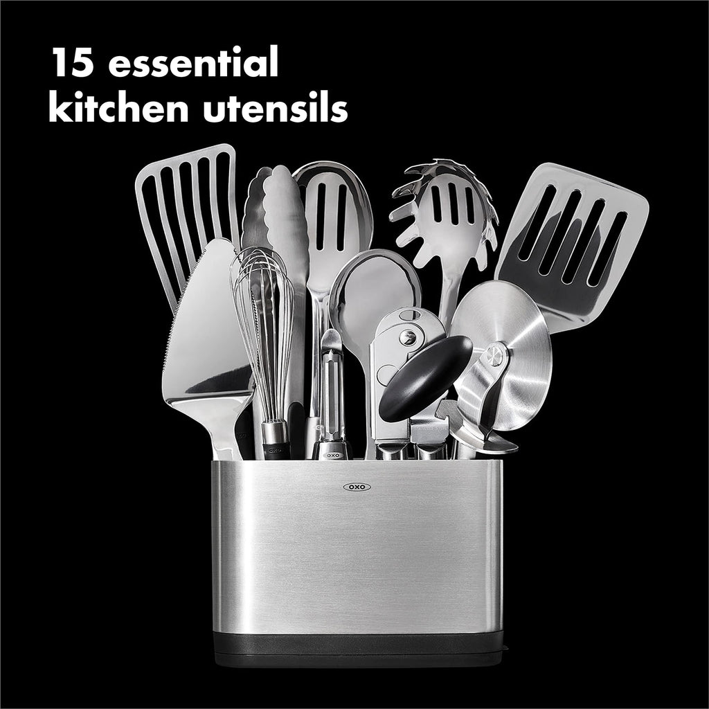 Steel 15 Piece Utensil Set Stainless Steel Kitchen Utensils Cooking Tools Home Serving Set