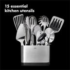 Steel 15 Piece Utensil Set Stainless Steel Kitchen Utensils Cooking Tools Home Serving Set