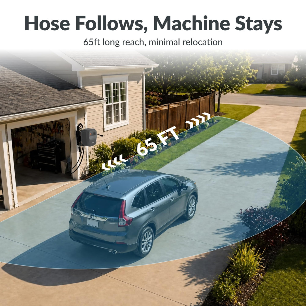 65 FT Retractable Wall Mount Pressure Washer G20B Heavy Duty Hose Reel System for Outdoor Cleaning