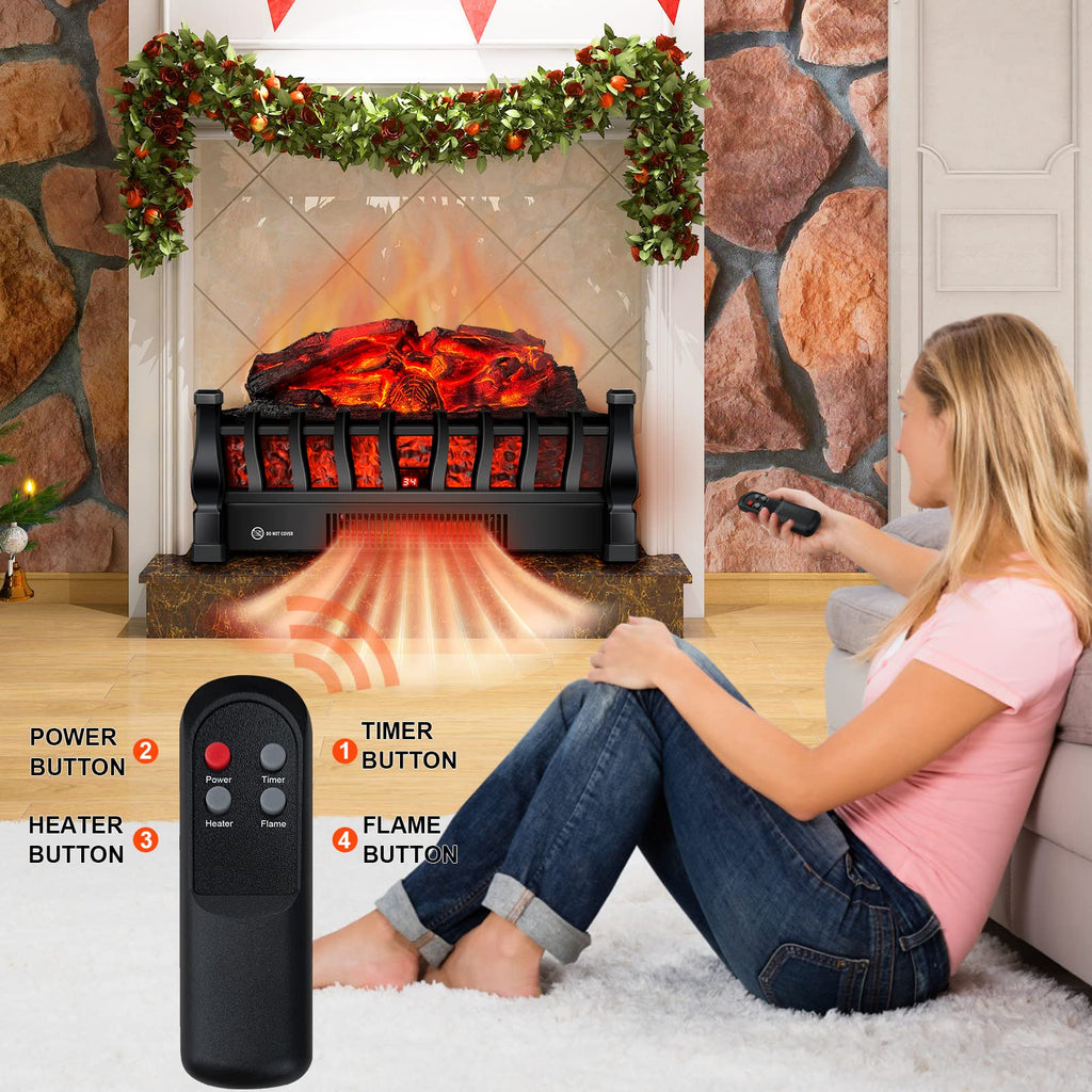 Electric Fireplace Logs Insert Heater with Remote Control for Home Decor Indoor Heating Cozy Ambiance