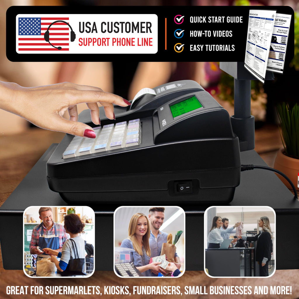 CR260 Cash Register with Steel Drawer Fast Printing User Friendly Interface Compact Black Design