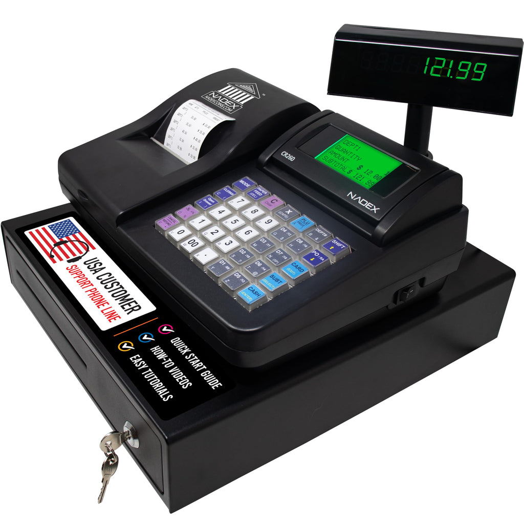 CR260 Cash Register with Steel Drawer Fast Printing User Friendly Interface Compact Black Design