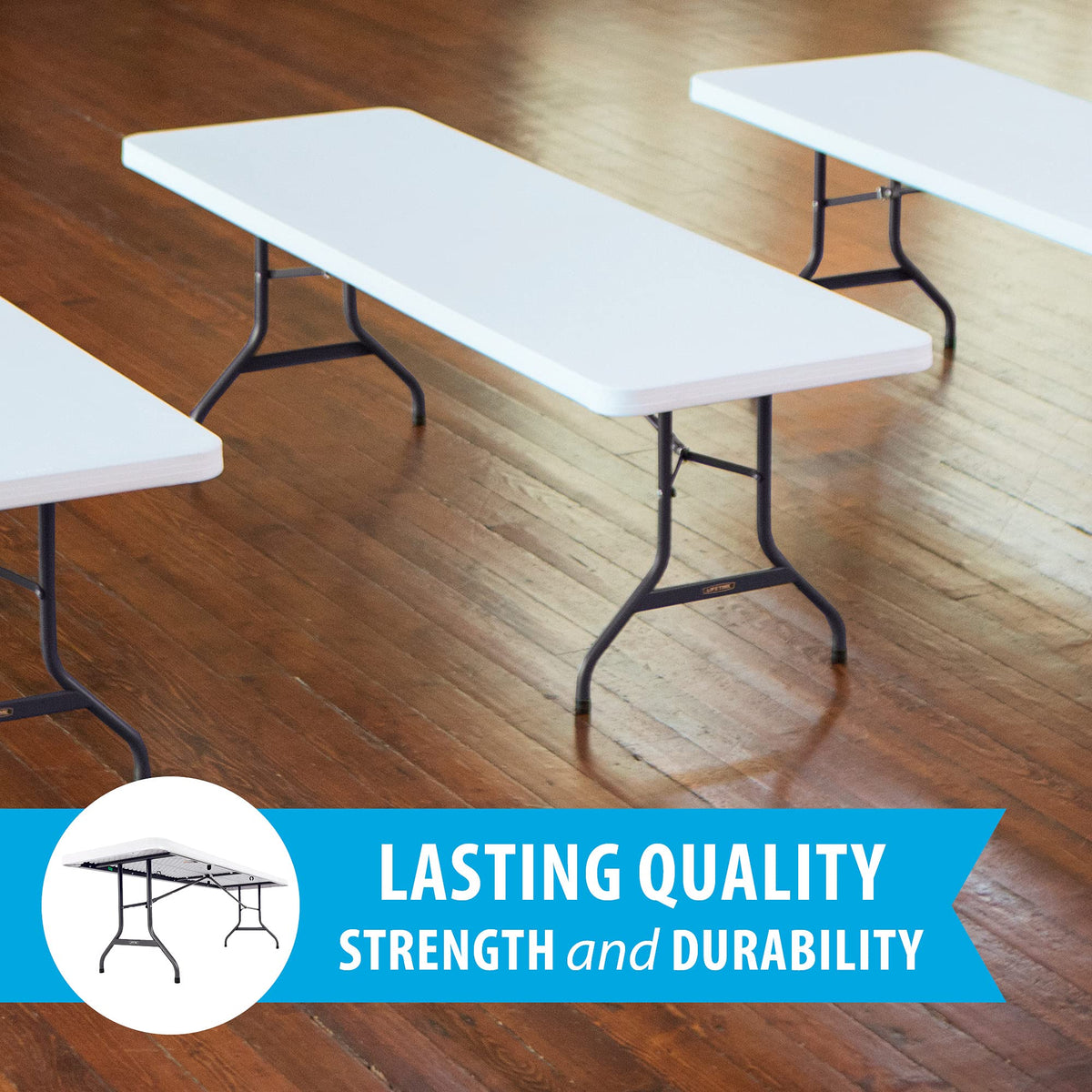 22980 Commercial Folding Table 8 Foot White Granite HDPE Top Portable Heavy Duty Steel Frame