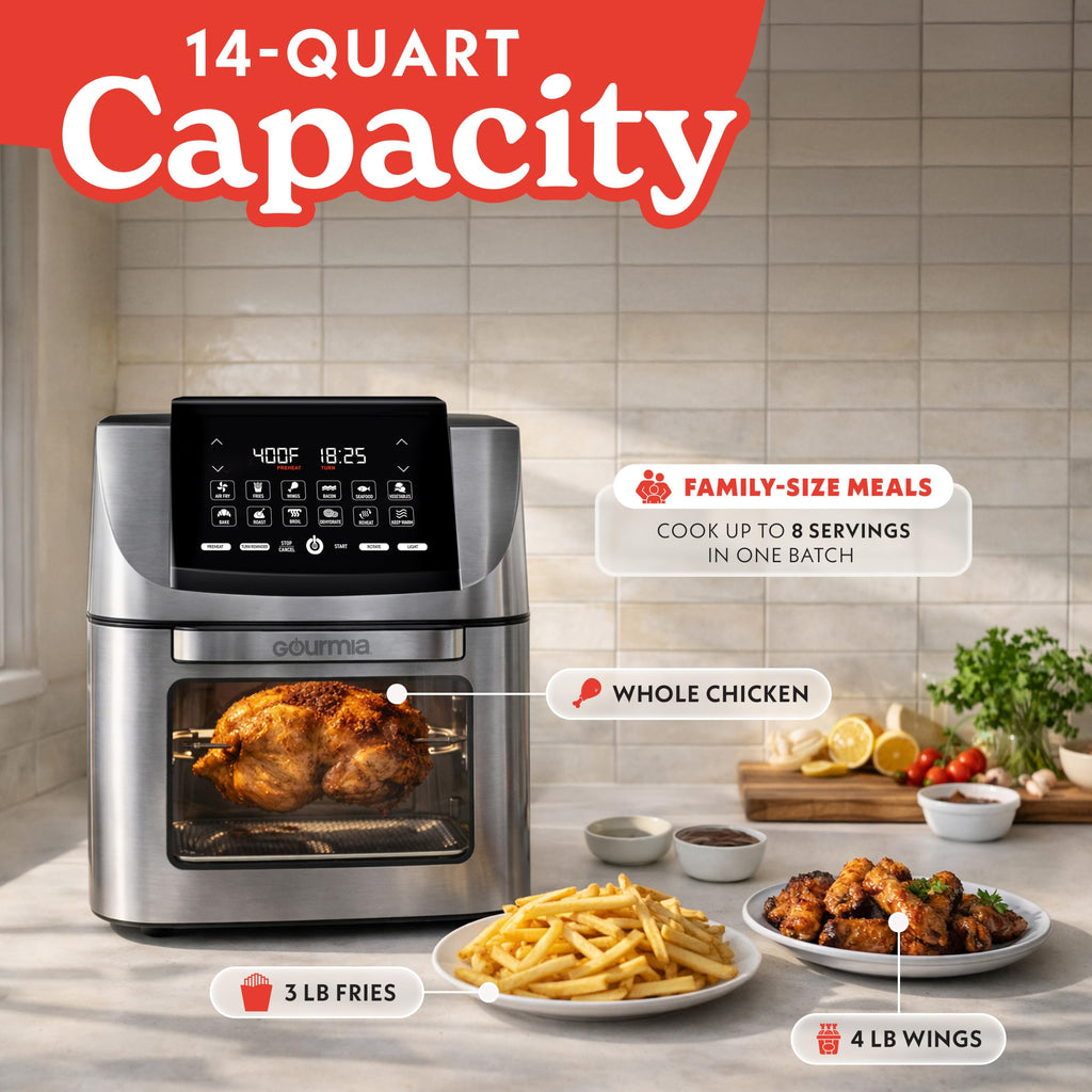 Air Fryer 14 Qt Rotisserie Oven with Window Stainless Steel Large Capacity for Family Meals