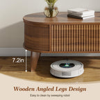 43.3 Inch Fluted Oval Lift Top Coffee Table with Storage, Walnut Finish