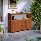 Acacia Wood Outdoor Storage Cabinet Waterproof Potting Table with Weather Resistant Brown Finish