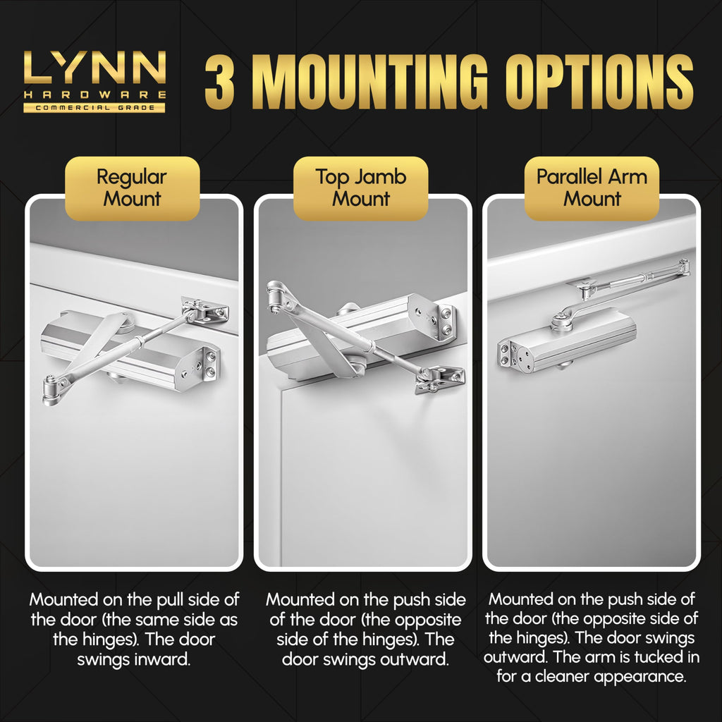 Commercial Door Closer with Adjustable Closing Speed, Medium Heavy Duty