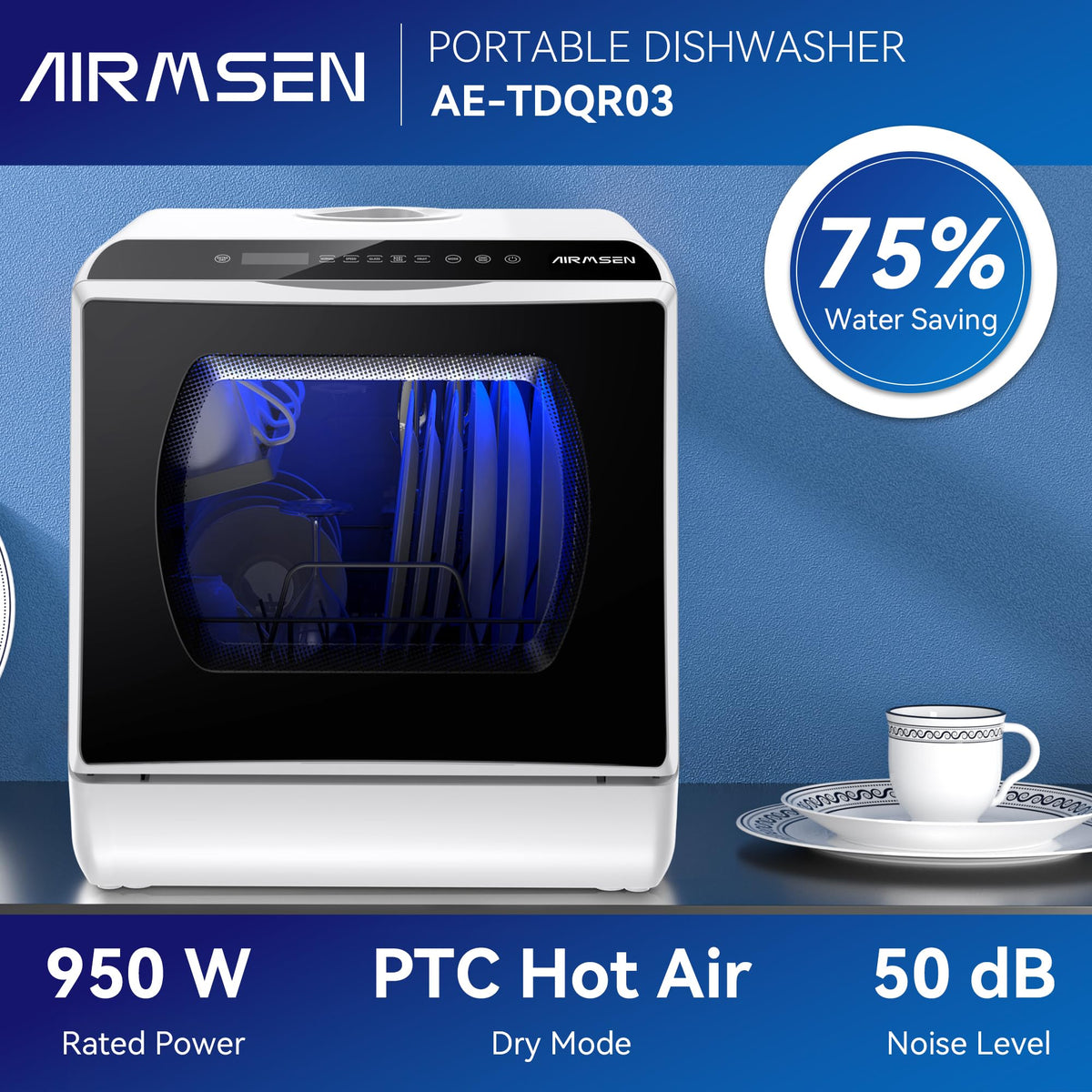 Portable Countertop Dishwasher, No Hookup Needed, Compact Design
