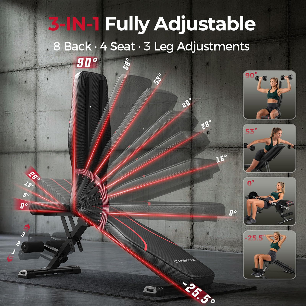 Adjustable Weight Bench 750 lb ASTM Tested Foldable Workout Bench for Home Gym Strength Training