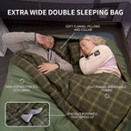Double Sleeping Bag for Adults with Pillows for Couples and Family 2 Person Camping Hiking Outdoor