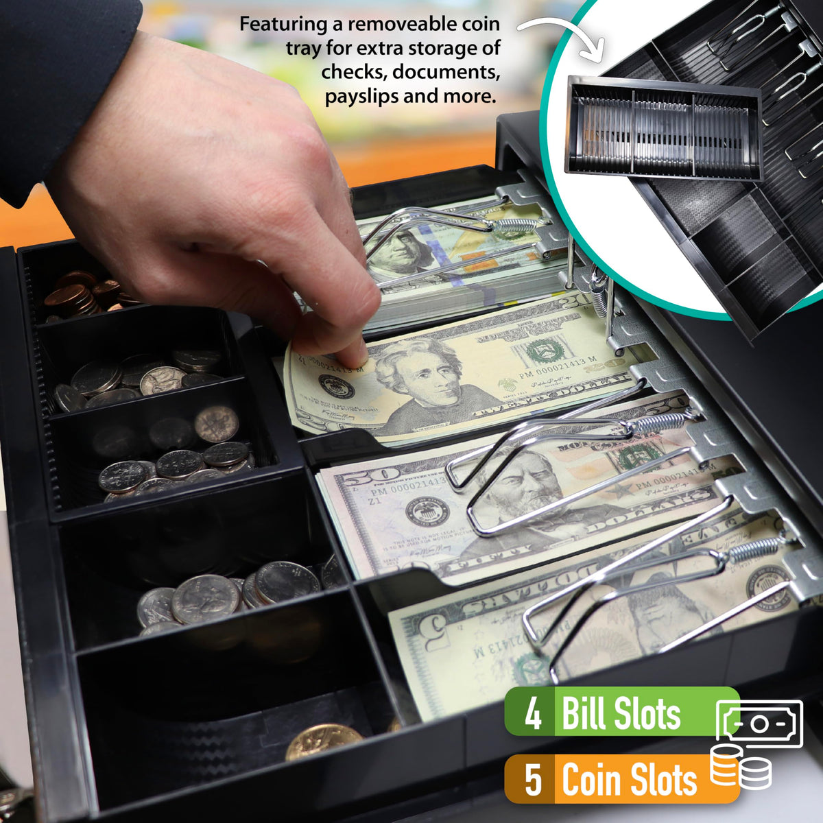 CR260 Cash Register with Steel Drawer Fast Printing User Friendly Interface Compact Black Design