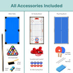 4 in 1 Multi Game Table 4x2 Folding Portable Ping Pong Air Hockey Pool Billiards Shuffleboard with Accessories