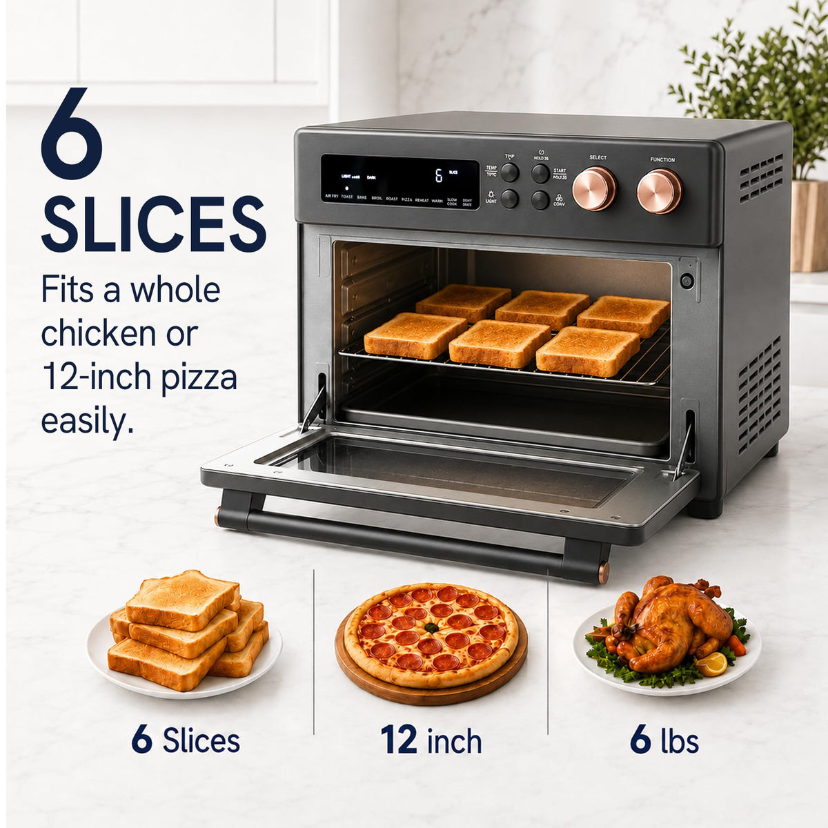 Infrared 26.3 QT Air Fryer Toaster Oven 10 in 1 Combo Convection 6 Slice Toast Enamel Pan Easy Clean Renewed