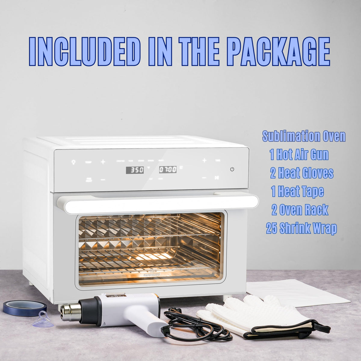 Sublimation oven machine 32Qt 110V 1800W convection for tumblers mugs bottles heat gun shrink wrap gloves tape