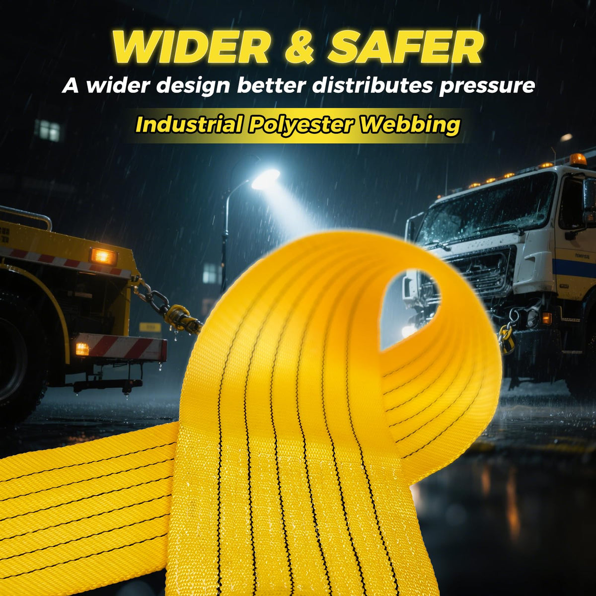 90000lb Heavy Duty Tow Strap 30ft x 7.1in Recovery Rope for Truck SUV RV Tractor 6m 50 Tons Break Strength