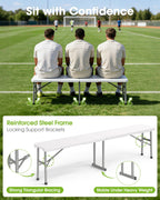 6FT Folding Table and 2 Chairs Set Sturdy Portable Picnic Table for Camping Garden BBQ White