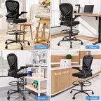 Standing Desk Drafting Chair with Footrest Ergonomic Mesh Lumbar Support Flip up Armrest Rolling Black