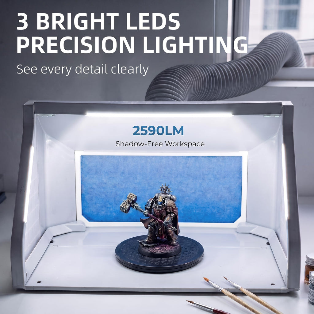 Adjustable Airbrush Spray Booth with Dual Fans 3 LED Lights and 5.6ft Hose for Hobby Model Painting