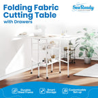 Folding adjustable height sewing craft table with drawers white home hobby workstation desk