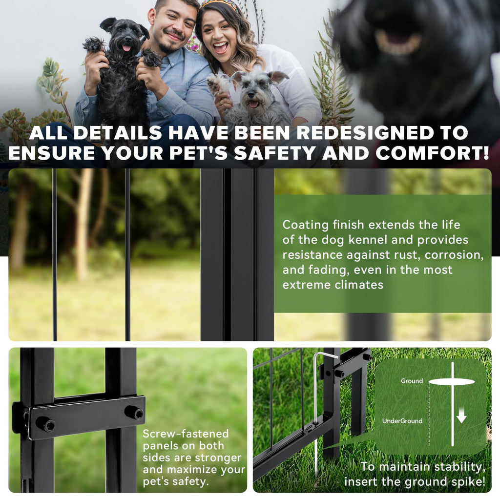 8x4x6 FT Outdoor Dog Kennel for Large Dogs with Silver Roof Heavy Duty Metal Pet Enclosure Exercise Run