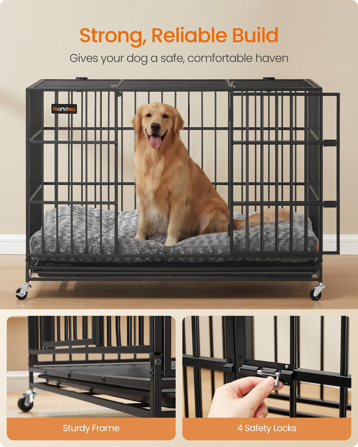 Heavy duty foldable dog crate with 5 minute quick setup double doors portable travel home indoor