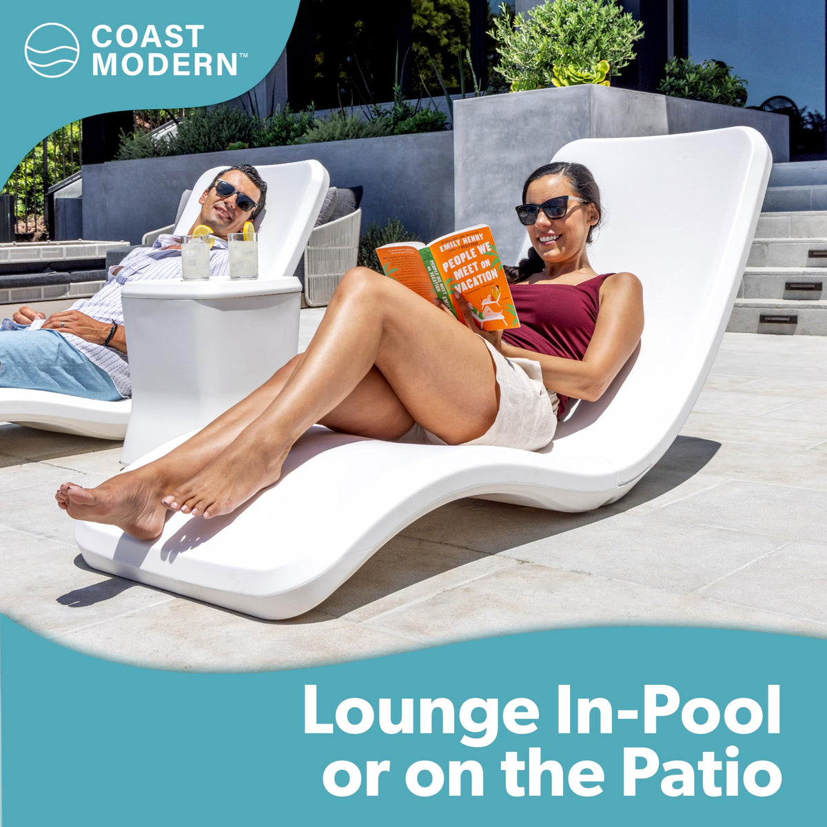 In pool lounge chair waterproof and weighted chaise lounger outdoor pool furniture for patio or Baja shelf