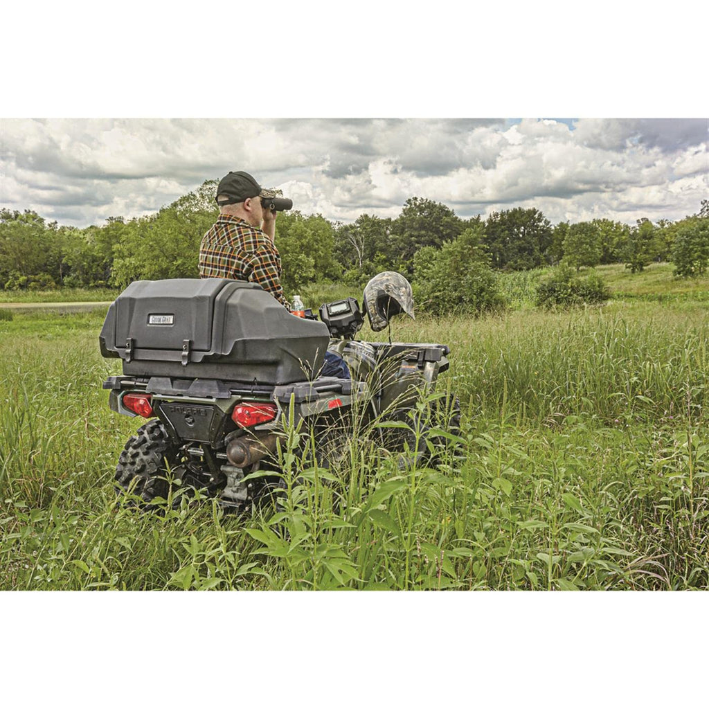 ATV lounger seat with storage large cushion padded backrest cargo box helmet holder heavy duty universal