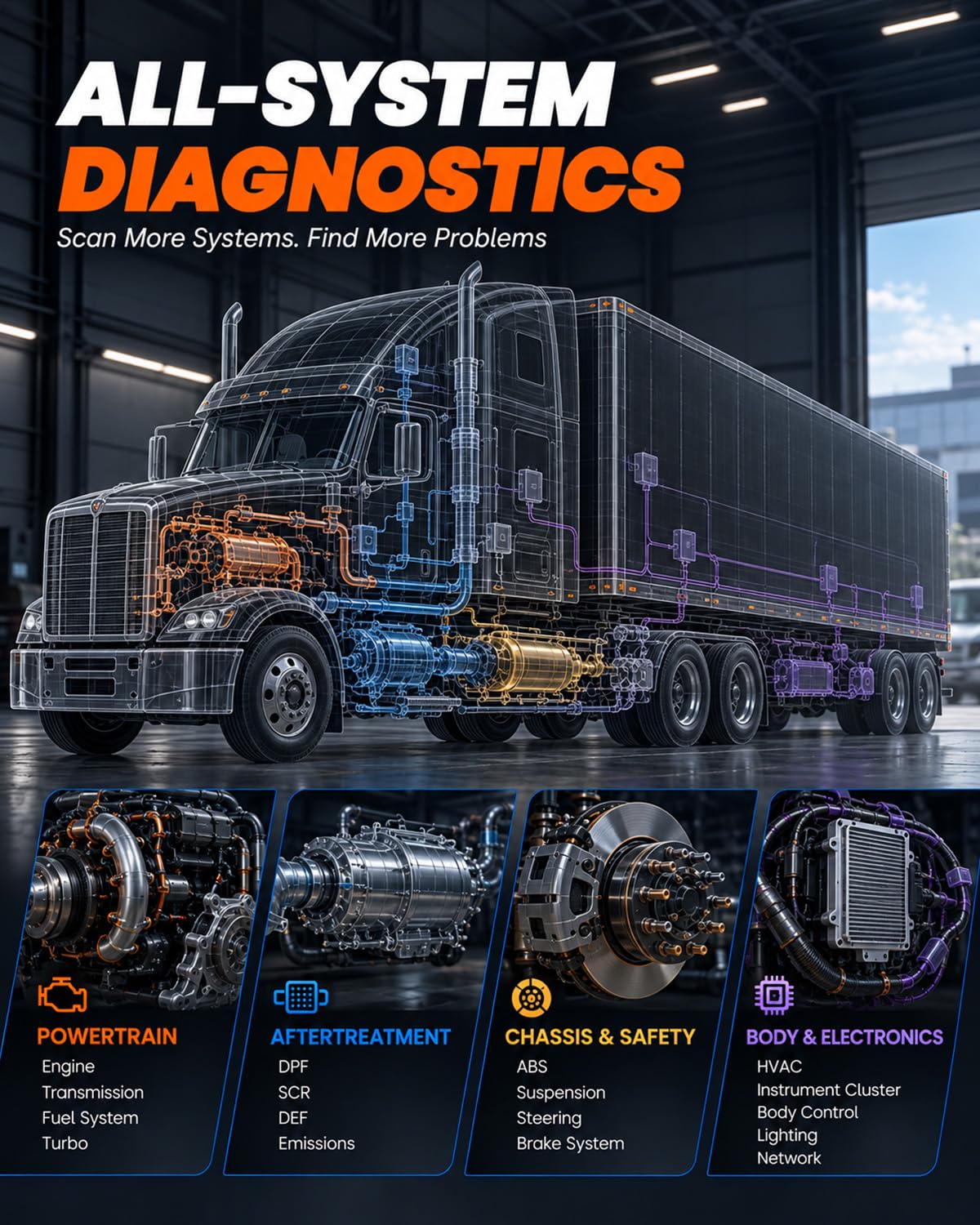 X7HD 10.1 inch Heavy Duty Truck Scanner 40 Resets Bidirectional Control ECU Coding DPF Regen Full System OBD2