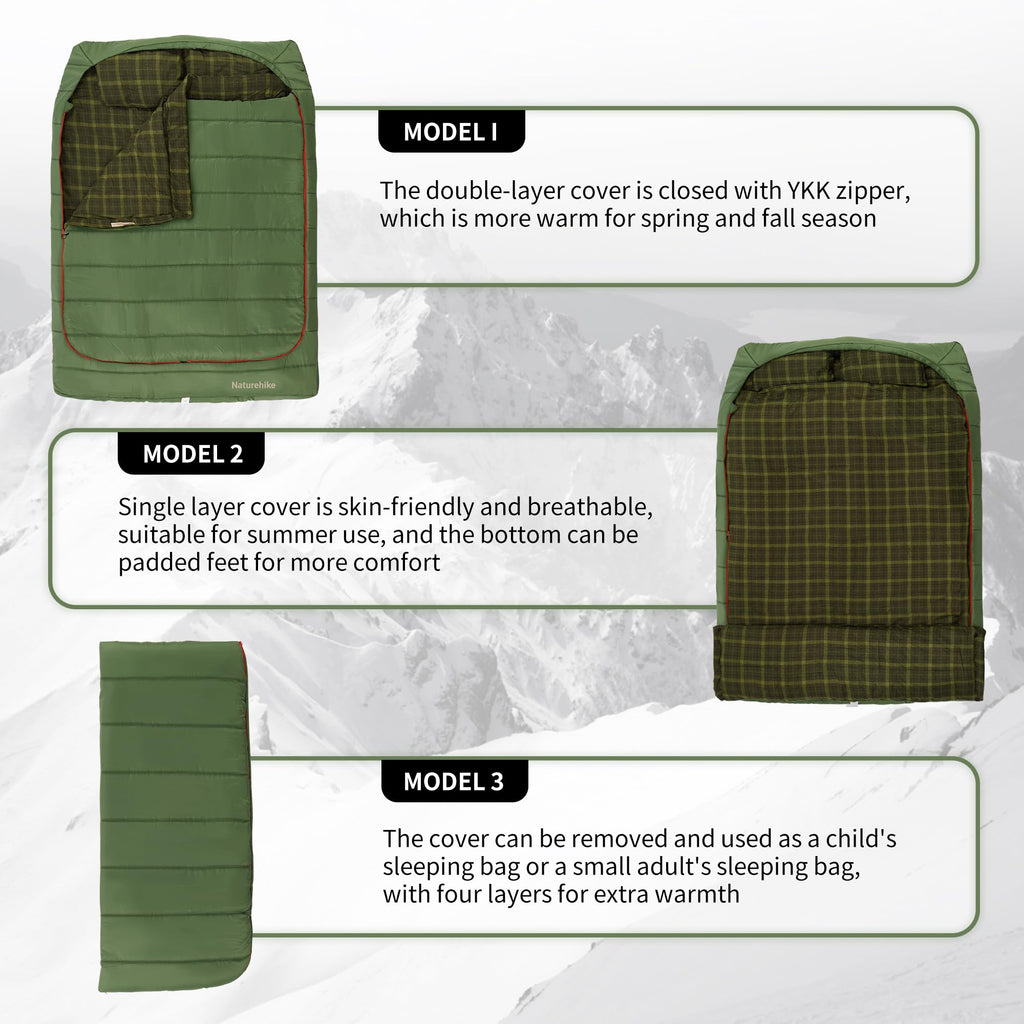 Double Sleeping Bag for Adults with Pillows for Couples and Family 2 Person Camping Hiking Outdoor