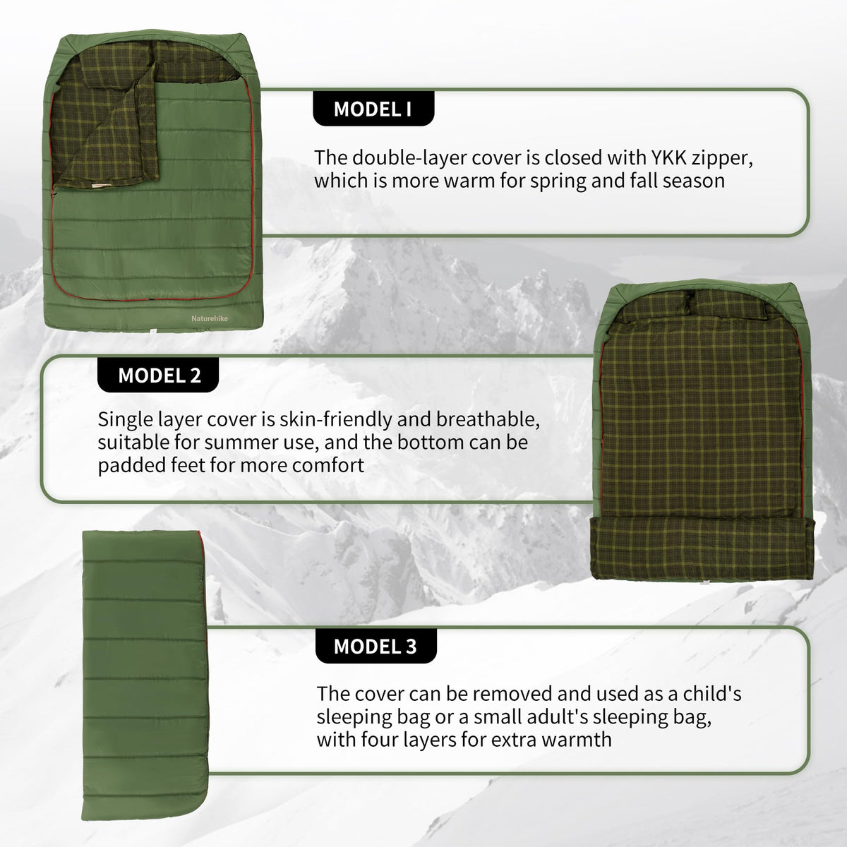 Double Sleeping Bag for Adults with Pillows for Couples and Family 2 Person Camping Hiking Outdoor