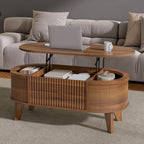 43.3 Inch Fluted Oval Lift Top Coffee Table with Storage, Walnut Finish