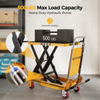 Hydraulic Lift Table Cart 500 lb Load Capacity Foldable Scissor Lift Yellow Portable Heavy Duty