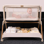Bedside bassinet 3 in 1 rocking full mesh crib with mattress 6 height adjustable lockable wheels