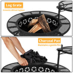 35 inch wood burning BBQ fire pit with 2 cooking grates charcoal pan cover lid round table for patio bonfire