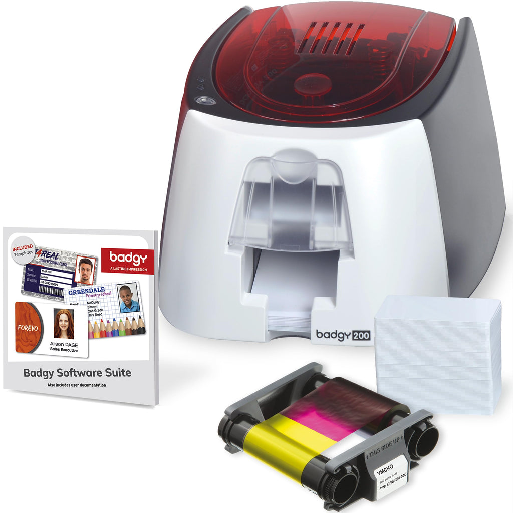 Badgy200 Plastic Card Printer with Badge Studio Plus ID Design Software Full Color Custom Tamper Proof Badges