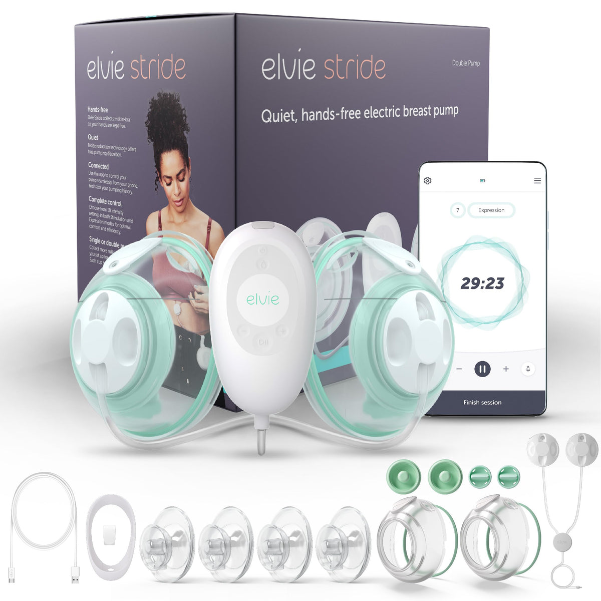 Stride app control breast pump hands free wearable ultra quiet electric 2 modes 10 settings 5oz
