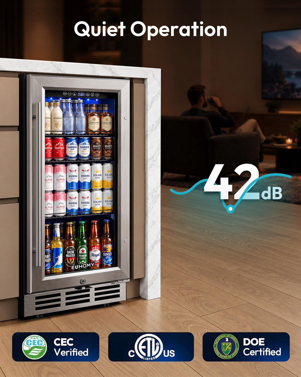 15 Inch Beverage Refrigerator 127 Cans Under Counter Refrigerator for Home Bar Office Kitchen