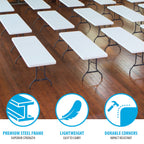 22980 Commercial Folding Table 8 Foot White Granite HDPE Top Portable Heavy Duty Steel Frame