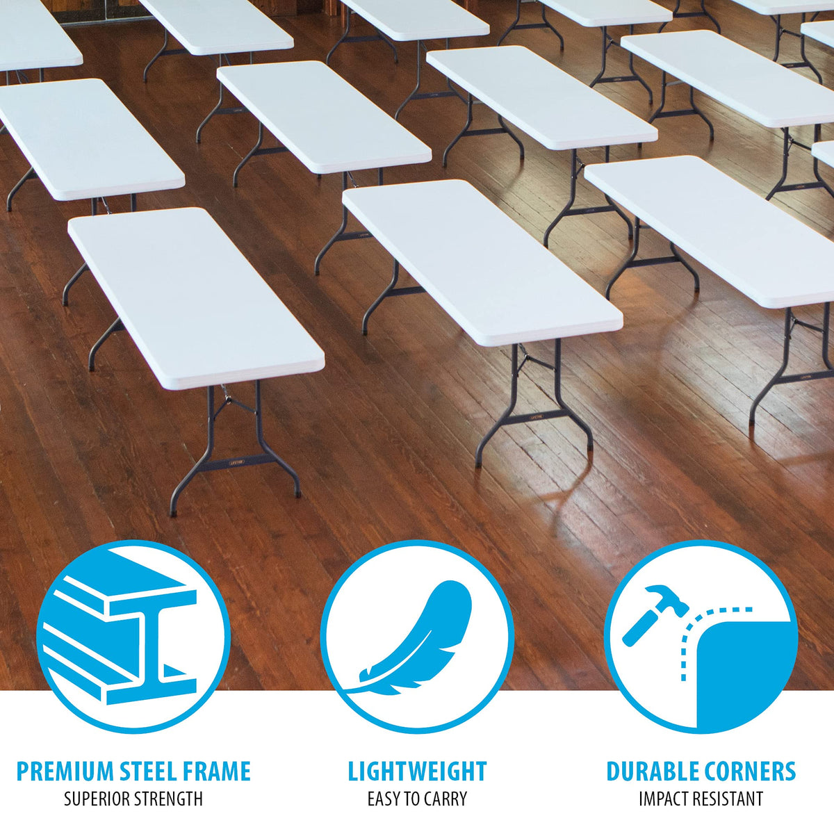 22980 Commercial Folding Table 8 Foot White Granite HDPE Top Portable Heavy Duty Steel Frame
