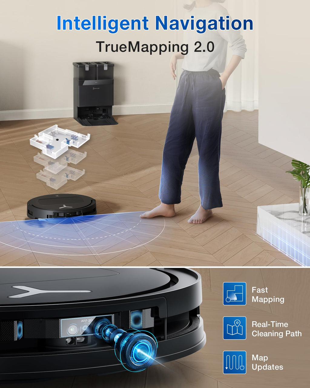 T50 PRO Omni Robot Vacuum and Mop 3.19in 15000Pa ZeroTangle 2.0 TruEdge AIVI 3D Auto Wash Dry Self Empty