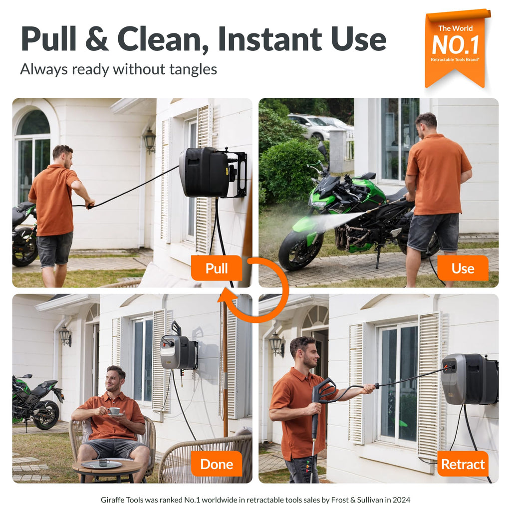 65 FT Retractable Wall Mount Pressure Washer G20B Heavy Duty Hose Reel System for Outdoor Cleaning