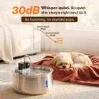 Wireless doggy fountain 7L 1.85 Gal cordless stainless steel pet fountain 4 layer filtration 30 day battery