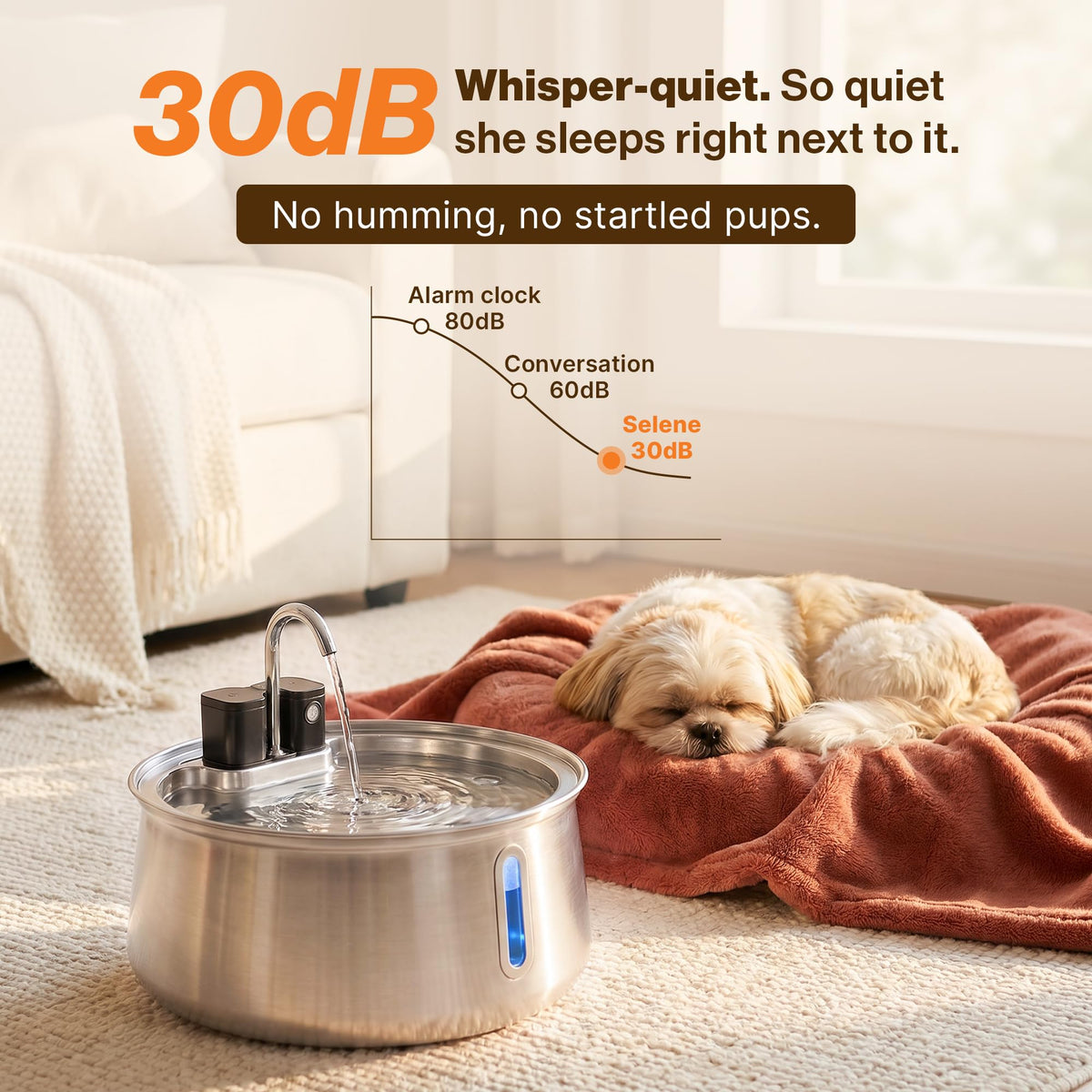 Wireless doggy fountain 7L 1.85 Gal cordless stainless steel pet fountain 4 layer filtration 30 day battery