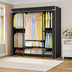 Heavy duty portable closet wardrobe with black fabric cover storage organizer for bedroom dorm